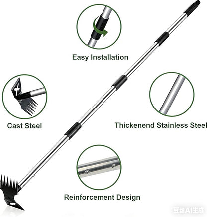 warmtree Weed Puller Tool - 2 in 1 Gardening Tools with 60" Long Handle, Heavy Duty Manual Weeder Remover for Lawn and Garden, Stand Up Weed Puller for Yard, Patio Weeding & Soil Leveling