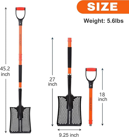 Detachable Sifting Shovel - 45 Inch Sand Sifter with Ergonomic D-Grip Handle for Beach, Garden & Farm Cleaning - Fiberglass Handle & Powder Coated Steel