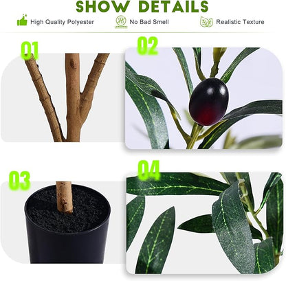 Tall Faux Olives Trees Large Artificial Olive Tree Indoor Outdoor Realistic Floor Plant Fake Flowers Plants for House Home Living Room Bedroom Office Front Porch Modern Farmhouse Boho Decor