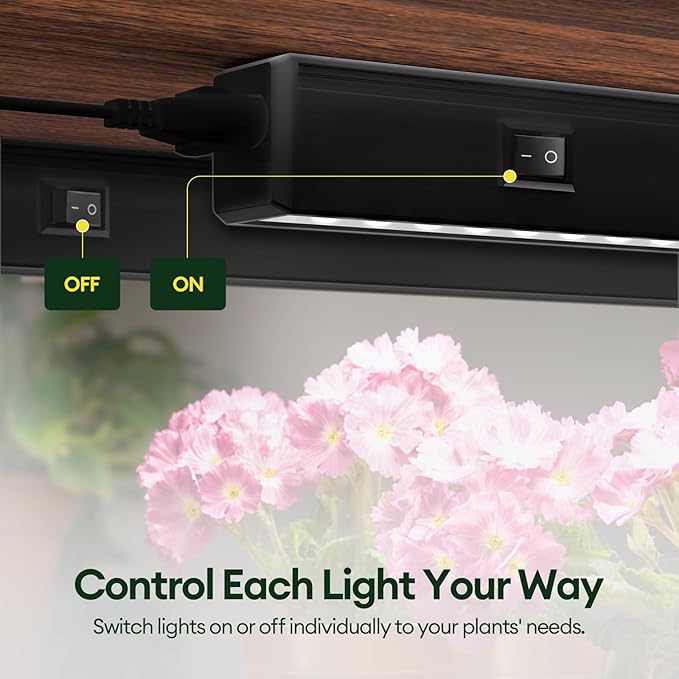 Grow Lights for Indoor Plants 1FT, Sun-Like Full Spectrum 5000K Grow Light, 28W(4 x 7W), T5 LED Grow Light Strips for Indoor Plants and Flowers, High PPFD, Linkable, Black, 4-Pack