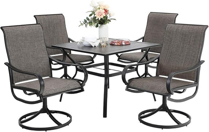 Sophia & William Outdoor Dining Set Patio Dining Set for 4 Outdoor Table and Chairs 5 Pieces with Swivel Patio Chairs 37"x 37" Metal Table for Garden Pool All Weather Brown