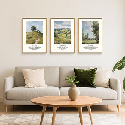 Large Christian Bible Framed Canvas Wall Art Set,Jesus Verse Vintage Wall Decor,Nature Scripture Landspaces Art Prints,Religious Artwork for Living Room,Dining Room,Farmhouse-16 x24 x3