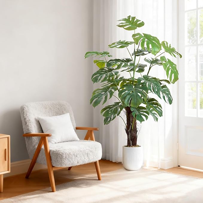 48 Inch Thick stem Turtle Dorsal Leaf ilitphke Artificial Monstera Deliciosa Plant,4ft Fake Swiss Cheese Potted Faux Tropical Floor Plants,Potted Faux Tree for Home Office Living Room Decor