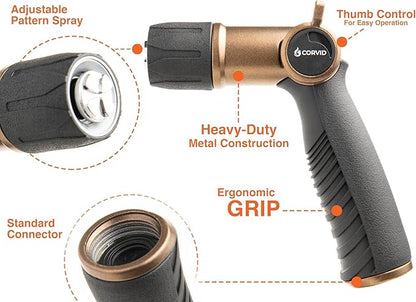 3-Pack Corvid Thumb Control Adjustable Nozzle - Heavy-Duty Metal, 1-Pattern Spray with Ergonomic Grip for Easy Water Flow Control, Ideal for Tough Cleaning and Watering Tasks like Car Washing,Garden