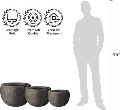 Kante 19.9" Dia Round Concrete Planter, Outdoor/Indoor Large Bowl Plant Pots with Drainage Hole and Rubber Plug for Garden Patio Balcony Home, Oil Rubbed Bronze