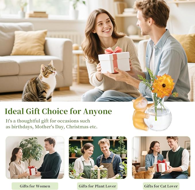 Plant Propagation Stations with Cat Statue: Glasseam Propagation Vases for Plants - Creative Animal Hydroponic Terrarium for Home Decor - Fun Propagation Jars Gifts for Women Plant Lovers Cat Parents