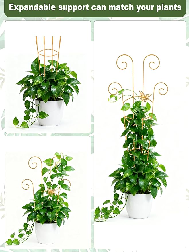 4 Pcs Metal Butterfly Indoor Plant Trellis for Climbing Plants, 30" Expandable Garden Support for Potted Plants Outdoor, Houseplant Climber for Ivy Pothos Monstera Hoya Flower (Gold)