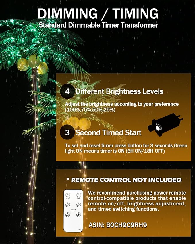 LED Palm Tree Lights, 7ft Artificial Palm Tree, Reinforced Heavy-Duty Base, 192 LEDs, All-Weather, Indoor/Outdoor, Timer & Dimming, UL/ETL Listed