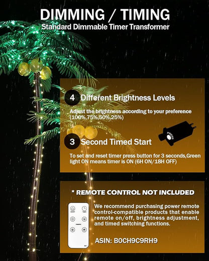 LED Palm Tree Lights, 7ft Artificial Palm Tree, Reinforced Heavy-Duty Base, 192 LEDs, All-Weather, Indoor/Outdoor, Timer & Dimming, UL/ETL Listed