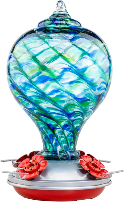 Muse Garden Hummingbird Feeder Hand Blown Glass Decor for Backyard, Gift for Hummingbird Lovers, Unique Gardening Gift (Blue Mermaid) 32OZ