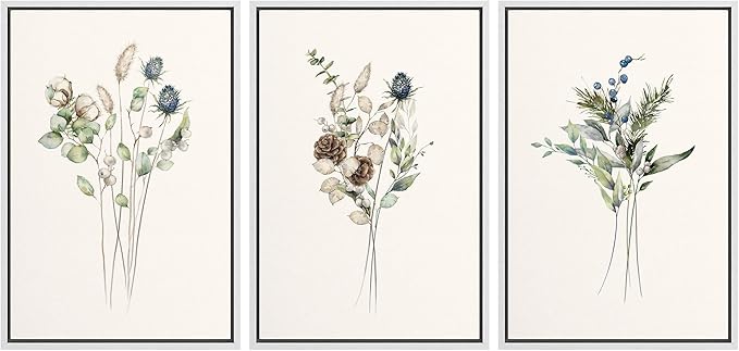 Ashbrook Framed Canvas Print Wall Art Set Wildflower Bouquet Nature Wilderness Illustrations Modern Art Decorative Floral Botanical Minimal Calm/Relax/Cozy for Bedroom - 24"x36"x3 WHITE