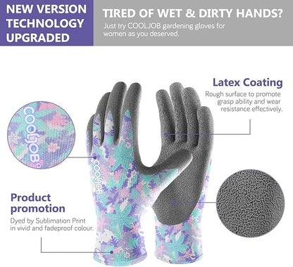COOLJOB Colorful Gardening Gloves Best Gift for Women Ladies, 2 Pairs Breathable Rubber Coated Garden Gloves, Outdoor Protective Work Gloves, Varied Colors, Size Medium, 2 Pairs M