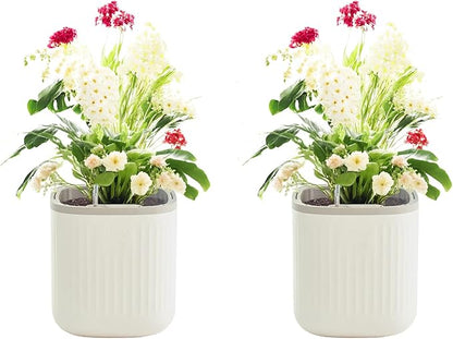 Vego garden Self Watering Pots Home Planters with Water Gauge for Effortless Indoor Plants Cream White 2 Pack No Trellis