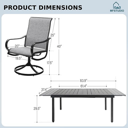 MFSTUDIO Patio Table and Chairs Set for 8, Patio Dining Set with Expandable Table and Swivel Chairs, 9 Piece Outdoor Dining Set for Deck/Backyard/Poolside/Garden