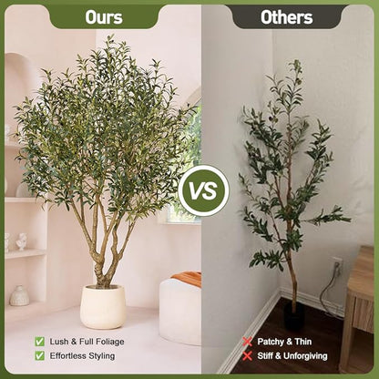 Olive Tree Artificial Indoor 7ft - UV Resistant Large Fake Plants - Realistic Faux Olive Tree in Pot - Tall Artificial Plants Outdoor for Home, Patio, Living Room, Office Decor,VN138