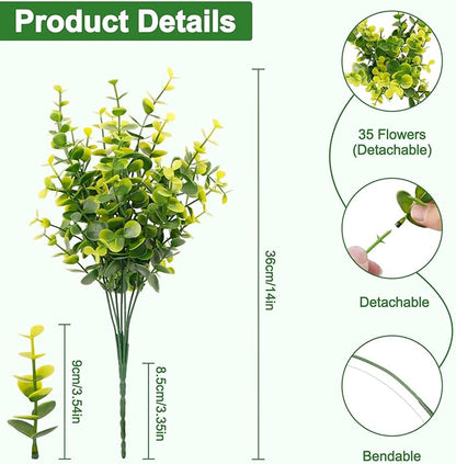 FGSAEOR 12 Bundles Artificial Eucalyptus Plant, Fake Boxwood Shrubs UV Resistant No Fade Faux Greenery for Home Garden Hanging Planter Indoor Porch Patio Office Wedding Decoration