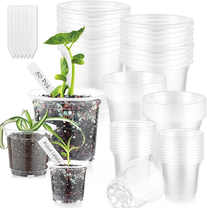 60 Pcs Clear Nursery Pots with Drainage Indoor 4 5 6 Inch Nursery Pot with Drainage Holes Plastic Seedling Pots for Plants, Plant Starter Pot with Holes Clear Plastic Planter for Indoor Plants