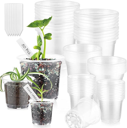 60 Pcs Clear Nursery Pots with Drainage Indoor 4 5 6 Inch Nursery Pot with Drainage Holes Plastic Seedling Pots for Plants, Plant Starter Pot with Holes Clear Plastic Planter for Indoor Plants