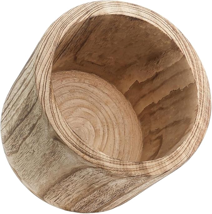 CYS EXCEL 11'' Burnt Finish Cylinder Planter Lightweight Natural Wood Cachepot for Indoor Plants, Succulents, Herbs, Home & Office Decor