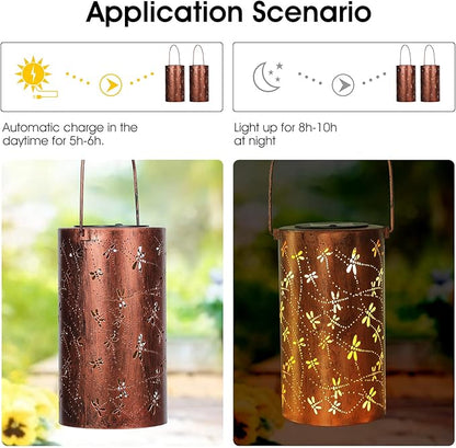 4 Pack Solar Lanterns Outdoor Hanging Lantern Lights, Dragonfly Hollowed-Out Metal Decor Lantern, Waterproof LED Decorative Garden Light - Delicate Garden Decoration for Patio, Yard