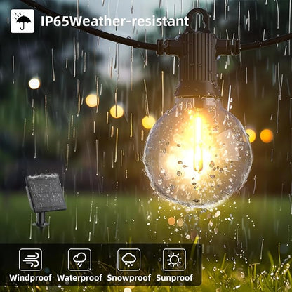 Kawaya Solar Powered String Lights for Outside, Outdoor IP65 Waterproof LED Patio Light with USB-Charging, Shatterproof Edison Hanging Lights for Bistro Yard Cafe Porch Camping (Solar-Powered 50FT)