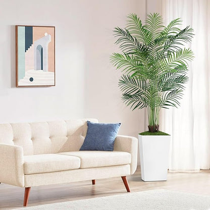 7ft Artificial Palm Tree with White Planter-Tall Artificial Indoor Plants, Fake Tropical Palm Tree, Faux Silk Plants for Home Office Living Room Bedroom Modern Decor