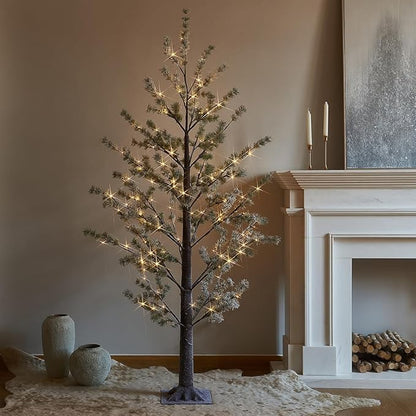 LITBLOOM Pre lit Faux Noway Christmas Pine Tree Lights 6FT 126 Warm White LED for Indoor Outdoor Home Decoration