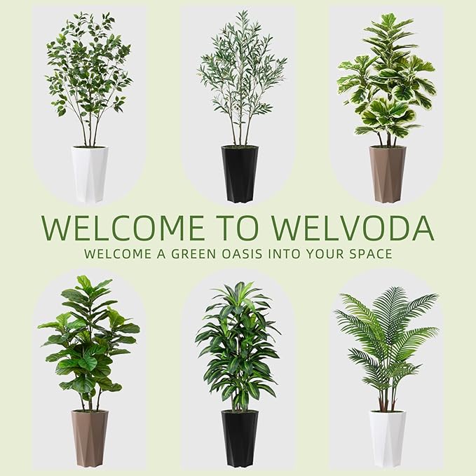 Artificial Fiddle Leaf Fig Plant Indoor 5FT Faux Fig Tree with White Diamond Planter Tall Fake Floor Plant in Pot Artificial Trees for Home Office Living Room Decor Indoor
