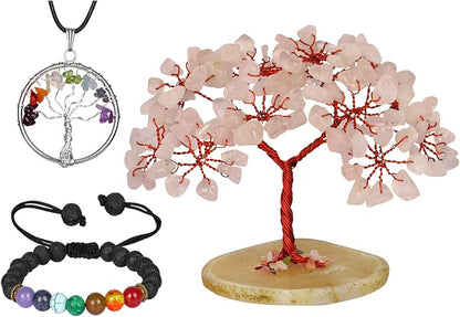 Rose Quartz Crystal - Crystal Money Tree - Crystal Gifts for Women - Artificial Tree - Stones and Crystals - Rose Quartz Tree - Gemstone Bonsai Tree - Rose Quartz Decor