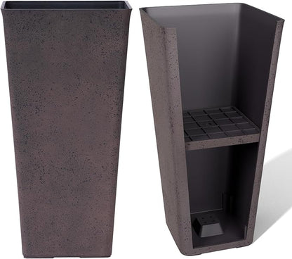LA JOLIE MUSE 26 inch Tall Rectangular Planters for Outdoor & Indoor Plants, Set of 2 Modern Iron Planters with Trays, 26'' Iron With Tray