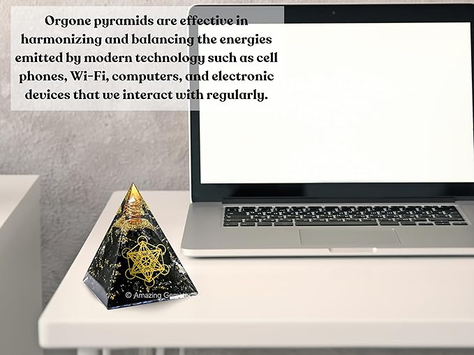 Amazing Gemstone Organite Orgone Pyramid Extra Large 105 MM - Metatron Cube Orgone Energy Pyramid with Black Tourmaline Crystals and Healing Stone - Orgonite Pyramids Crystals and Positive Energy