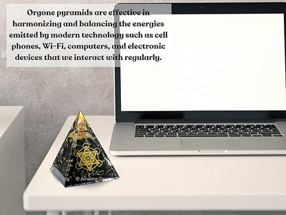 Amazing Gemstone Organite Orgone Pyramid Extra Large 105 MM - Metatron Cube Orgone Energy Pyramid with Black Tourmaline Crystals and Healing Stone - Orgonite Pyramids Crystals and Positive Energy