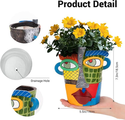 Abstract Face Planters Pots - Whimsical Hand-Painted Ceramic Face Pot for Succulents Plants, Unique Planters for Indoor Garden Decor, Artistic Home & Office Desk Decoration