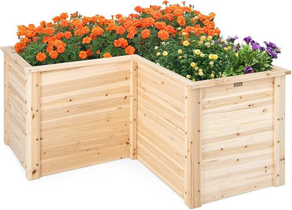 Giantex Wood Raised Garden Bed, 47.5"x47.5"x24.5" Elevated Planter Box w/Open-Ended Base for Deep-Rooted Plant Vegetable Fruit Flower, Outdoor Solid Wood Planter for Patio Backyard