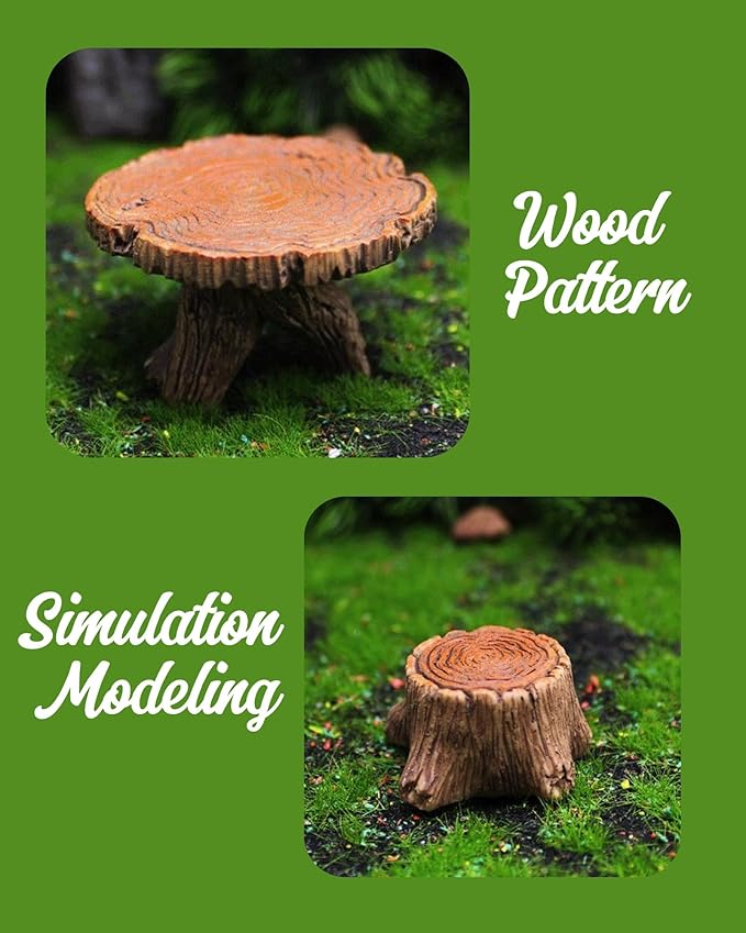 Miniature Resin Table Chairs Figurines, Fairy Garden Accessories Outdoor Stumps Ornaments Kit, Micro Landscape Garden Ornament for Outdoor Indoor Landscape Decor