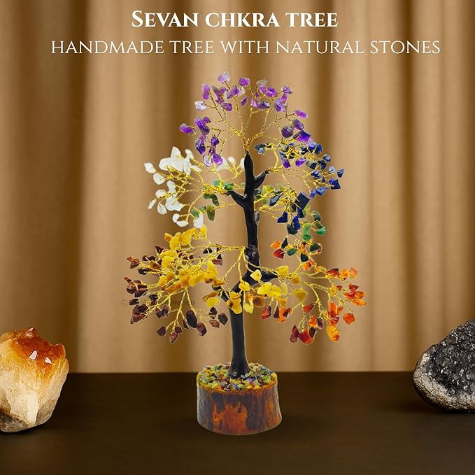 Handmade Wire Tree for Energy Healing, Meditation & Home Decor (Seven Chakra (Golden Wire)