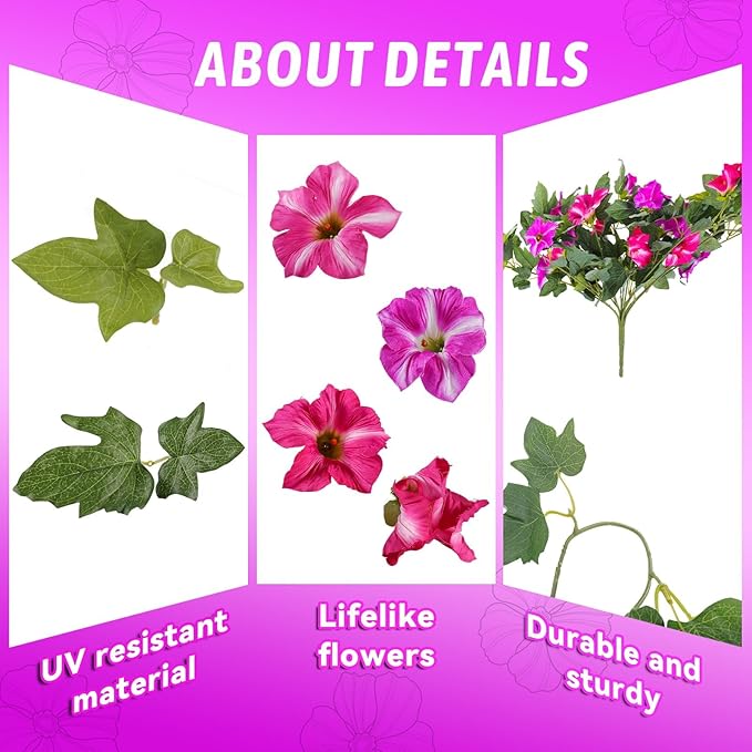 Artificial Fake Flowers for Outdoor Decoration,4 Pcs Faux Petunias Flowers UV Resistant Silk for Porch Yard Garden Home Indoor Decor(Purple Red)