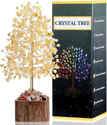 DUQGUHO Citrine Crystal Tree Positive Energy Tree of Life Yellow Ornaments Spiritual Gifts for Women House Warming Gifts New Home Wedding Gifts Crystal Ornament Home Decor