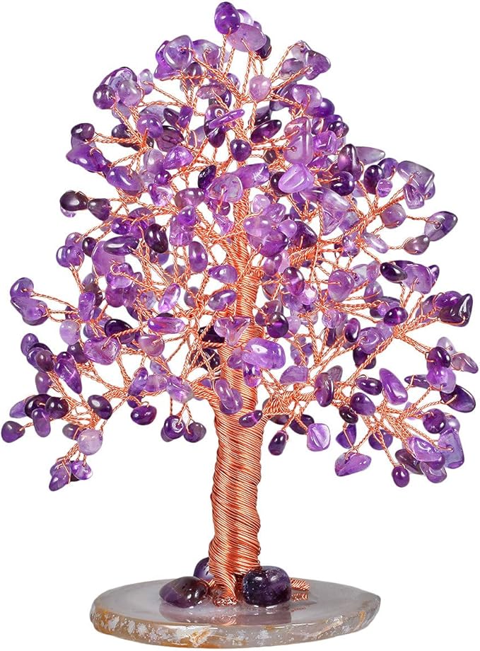 mookaitedecor Natural Amethyst Crystal Tree with Agate Slice Geode Base Money Tree Desk Home Decoration for Wealth and Luck 5"-6"