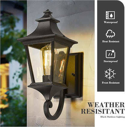 Emliviar Modern Outdoor Porch Light, 1-Light Exterior Wall Sconce with Clear Glass Shade, Black Finish, XE292UB BK
