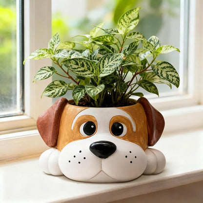 Dog Resin Planter Pot - Funny Animal Plant Pots for Home Office Decor, Cute Flower Pot with Drainage Hole for Indoor Outdoor Plants, Unique Succulent Pots Gift IdeaI for Plant Lovers