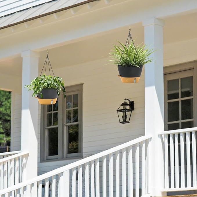 ZMTECH 12 Inch Hanging Planters for Indoor, 2 Pack Self Watering Plant Pot for Outdoor Garden Porch, Large Hanging Baskets with Visible Water Level and Chain(12Inch, Gray)