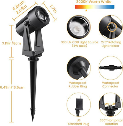 Low Voltage Landscape Lighting,6 Pack Outdoor LED Landscape Spotlights with Transformer 27V Garden Lights Pathway Lights IP65 Waterproof 3000K Warm White