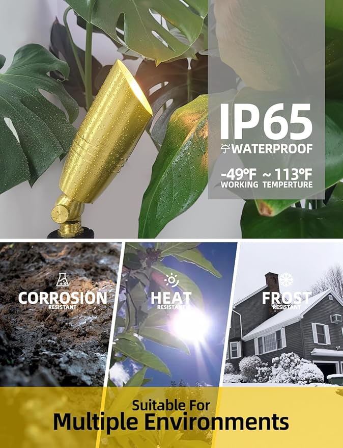 COLOER Die-cast Brass Landscape Spotlight 6-Pack with 5W Aluminum Housing LED MR16 Bulb,12V AC/DC Low Voltage Copper Outdoor Lighting, Directional Garden Patio Spot Up Light (102B Copper Finish)
