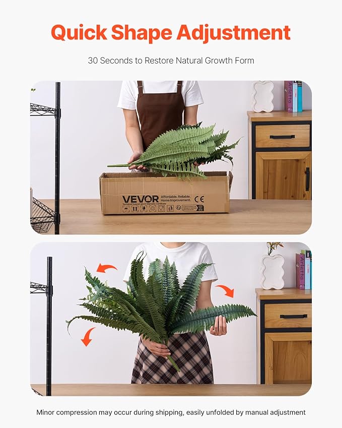 VEVOR Fake Ferns 2 Pcs, 34 Inch Artificial Boston Ferns Plants, Faux Fern with 30 Branches, Artificial Plants Large for Outdoors/Indoor Home, Office,Garden (Flowerpot Unincluded)