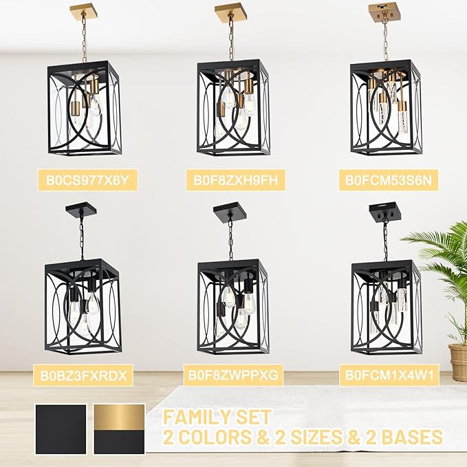 4-Lights LED Large 5CCT Outdoor Pendant Lights, Black Hanging Porch Lighting Fixture Build-in LED Chips with Clear Glass, Exterior Lantern Chandelier Ceiling Mount for Front Door Patio Garden