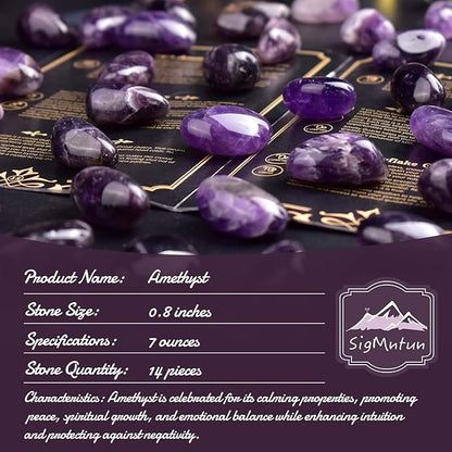 Polished Stone Set Amethyst Crystals, 0.8" Handpicked Tumbled Gemstones Rocks, Pebbles for Reiki, Chakra, Healing, Home Decor