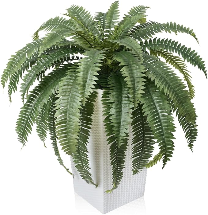 48" Boston Ferns Artificial Outdoor Plants - 39 Fronds UV Resistant Faux Greenery with Taper Planter- Realistic Fake Bushes Front Porch Decor for Garden, Patio, Indoors - Set of 1, VN153