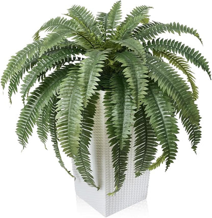 48" Boston Ferns Artificial Outdoor Plants - 39 Fronds UV Resistant Faux Greenery with Taper Planter- Realistic Fake Bushes Front Porch Decor for Garden, Patio, Indoors - Set of 1, VN153