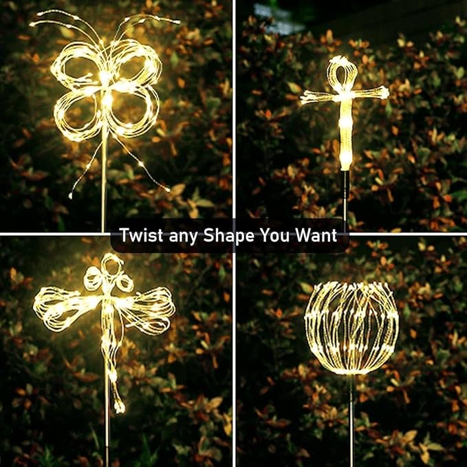 Redefun Solar Fireworks Lights 2 Pack 120 LEDs Solar Garden Outdoor Lights, 8 Modes Tall Sparkler Yard Light Waterproof Dandelion String Light for Outside Patio Pathway Decorations - Warm White